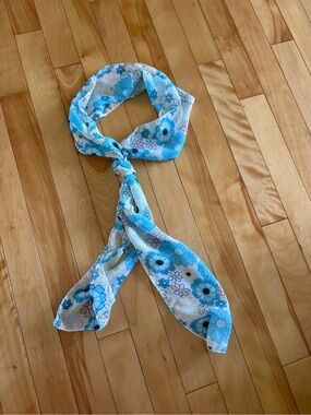 Blue White Floral Sheer Scarf